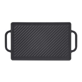 GGC Cast Iron Reversible Grill Griddle，Double Sided Grill Pan Perfect for Gas Grills and Stove Tops, 13 x 8.25 Rectangular Baking Flat and Ribbed Griddle Plate