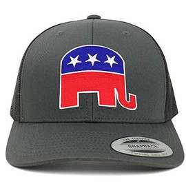 Armycrew Flexfit Republican Elephant Patch Retro Fit Trucker Mesh Cap - Charcoal - 2XL