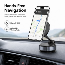 Foldable Magnetic Phone Holder with Suction Base – 360° Adjustable Mount for Car, Desk, Navigation and Hands-Free Viewing