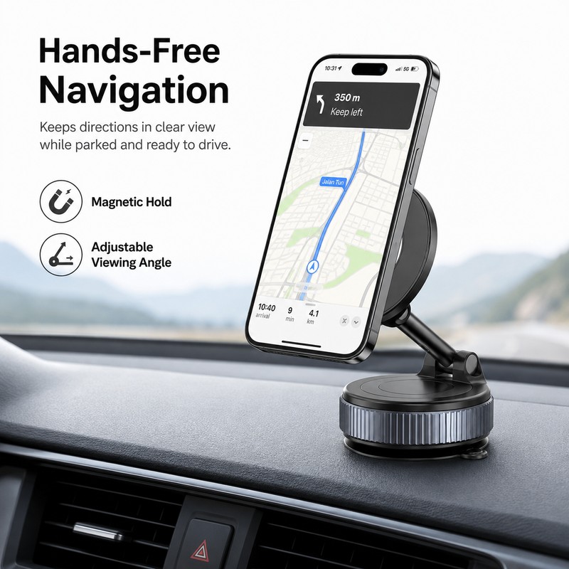Foldable Magnetic Phone Holder with Suction Base – 360° Adjustable