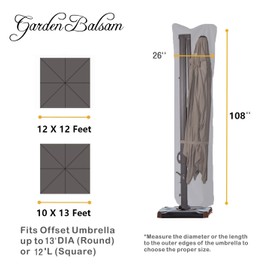 Garden Balsam Patio Umbrella Cover for 12ft to 13ft Offset Umbrella, Water Resistant, Curved Cantilever and Straight Pole Parasol Outdoor Umbrellas Cover with Zipper and Rod Grey