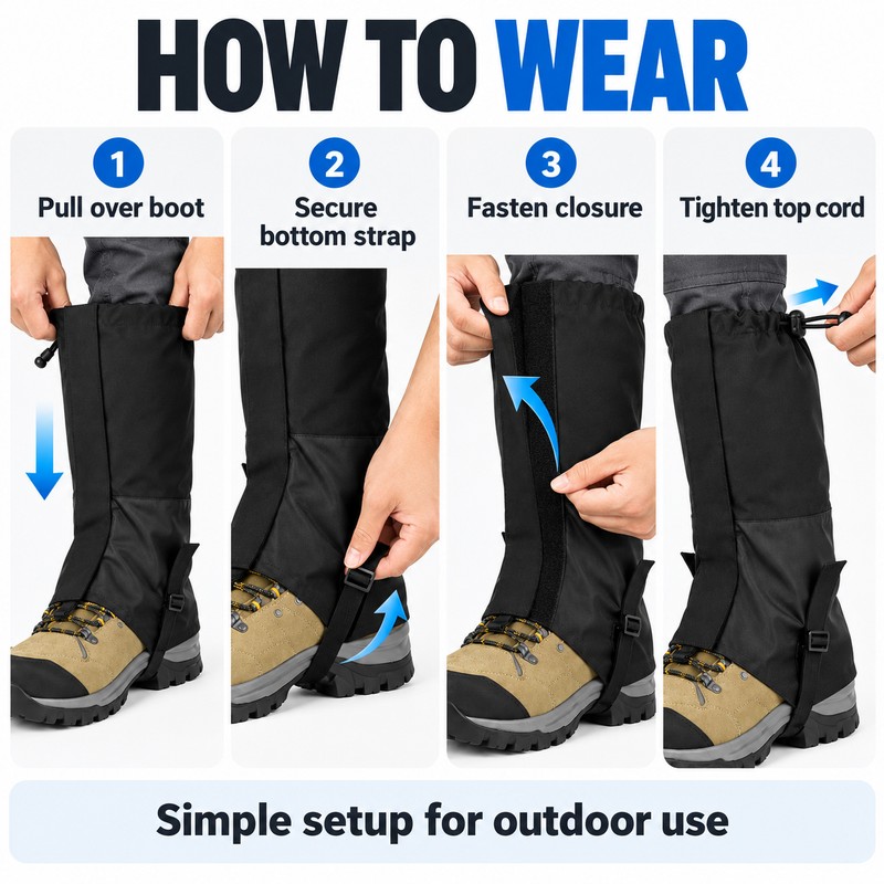 Waterproof Hiking Leg Gaiters for Snow, Sand and Mud Protection,