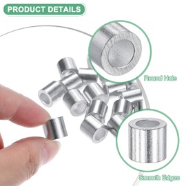 M METERXITY 50-Pack Aluminum Crimping Loop Sleeves, 6mm 1/4" Round Barrel Wire Rope Sleeves Cable Ferrule for Wire Rope/Cables Crimping Loop Sleeve