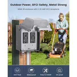 SURAIELEC Outdoor Electrical Box Waterproof, Dual 20 AMP WRTR GFCI Receptacles, Weatherproof Outlet Box with Metal 3R Enclosure, Lockable Outlet Cover, GFCI Outlet for Garden, Outdoor Lights