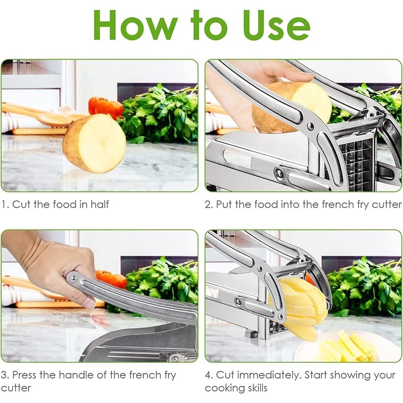 French Fry Cutter, Potato Chipper with 2 Blades Stainless Steel