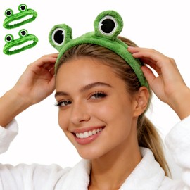 Globalnice 2 Pack Frog Headband for Women Teens, Cute Animal Coral Fleece Hair Band for Face Wash Makeup Skincare Running Yoga, Funny Novelty Party Costume Accessory