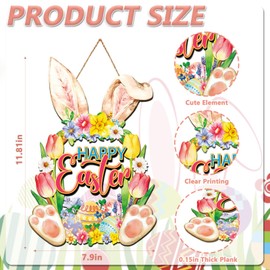 Riletese Easter Decorations Wreath for Front Door Decor Hanging Wall Signs Rabbit Spring Decoration, Hollow Bunny Sign Flower Egg Welcome Hanging Home Decor Party Outdoor Indoor Supply Happy Easter