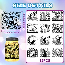 GLOBLELAND 12Pcs Fairy Cutouts Bird Cat Flower Silhouettes Cutouts Lantern Cutouts Decorations Wall Cutout Paper Lamp Clings Decals for Jars Wall Painting Windows Glass 3.9x3.6inch