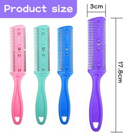 KIPTVO Double Sided Hair Cutting Razor Comb, Professional Hair Razor Comb Haircuts Cutting Tool for Salon or Home (Light Pink, Green, Blue, Purple)