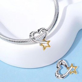 PHCLASY Heart Family Charm Pendant Christmas Bead Charms 925 Sterling Silver Pendant for European Bracelets and Necklaces for Women, Cubic Zirconia