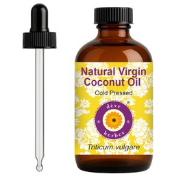 dève herbes Virgin Coconut Oil (Cocos nucifera) with Glass Dropper | Cold Pressed | Pure | Natural | For Diluting Essential oils | Hair, Skin & Massage | Non-Sticky| Lighweight| Unisex | 120ml (4 oz)