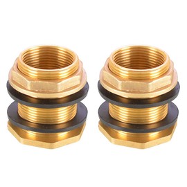 Brass Water Tank Joint, Pack of 2 Tank Feed-Through Water Tank Joint Water Butt Brass with Rubber Seal for Water Tower, Rain Barrels (Male Thread G1-1/2 Inch DN40 to Female Thread G1-1/4 Inch DN32)