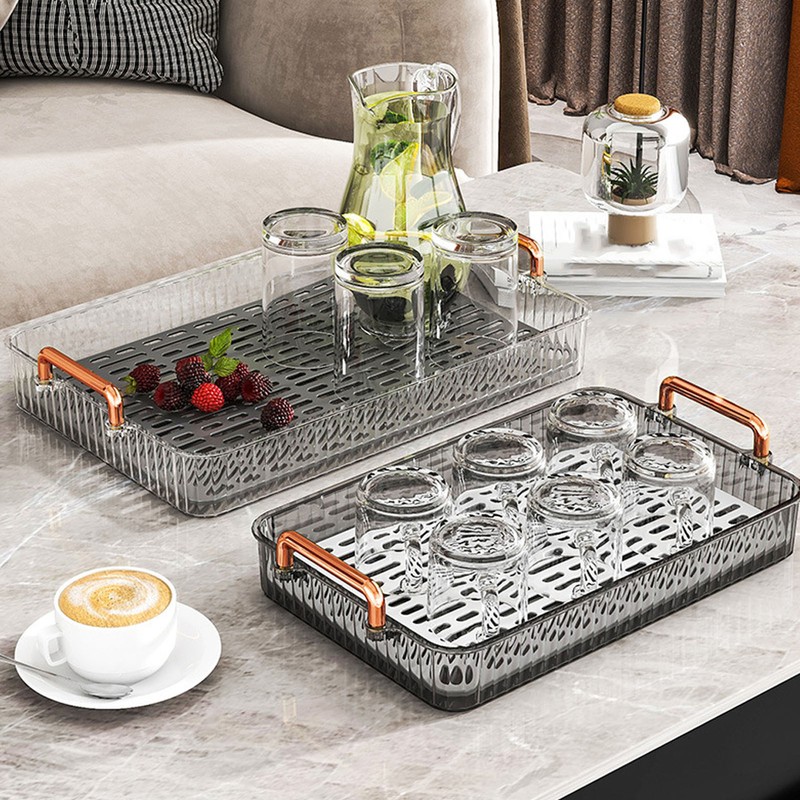 Tea Tray Build in Drainage Plastic Tray with Handles Rectangular