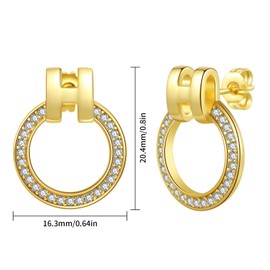 Zaano Women Stud 14K Gold Plated Hoop Dangle Earrings Statement Retro Cubic Zirconia Earrings