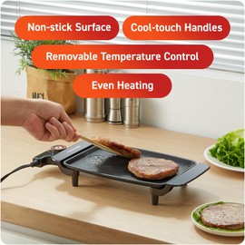 Elite Gourmet EGR8152 Electric 9.75" x 7" Personal Compact Griddle, Cool-touch Handles Non-Stick Surface, Removable/Adjustable Thermostat, Black