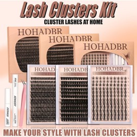 HOHADBR Fairy Lash Clusters Kit Natural Individual Lashes Wispy Eyelash Extensions 8-16mm  Lash Extension Kit Lash Bond and Seal Waterproof, Lash Applicator, Thick False Eyelashes Kit:_Fluffy Kit