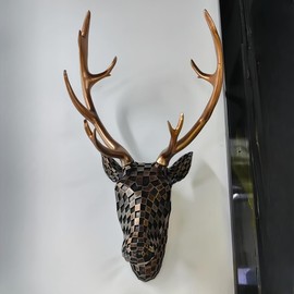 Will Art Museum Artistic deer head wall hanging decoration, high-end style home statue (棕)