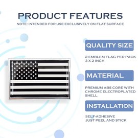 US American Flag Sticker Emblem Black USA Decal Car Chrome Flags, 2 Pack, 3 x 2 inches