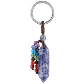 Nupuyai Crystal Key Ring Hexagon Gemstone Pendant Keychain with Chakra Stones Beads Tassel, Key Ring Bag Charm Lucky Charm Amulet, blue