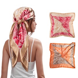 SWAT PANY 2 Pcs Head Scarf for Women Like Satin Head Scarf Silk Scarf for Women Hair Wrap Sleeping 35 x 35 Inches
