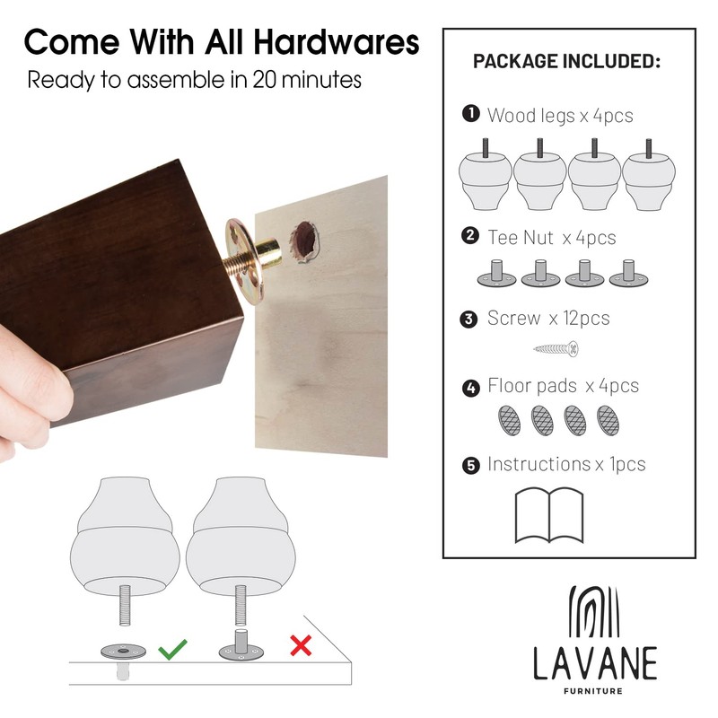 La Vane 8 inch / 20cm Wooden Furniture Legs, Set