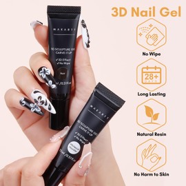 Makartt 3D Nail Gel Sculpting Gel Nail Art Glue Kit, White Craving Gel and Black Candy Molding Gel No Wipe Embossed Gel Polish Set for Nail Decoration Manicure Charm Designs (Whiteout Wonder & Noir)