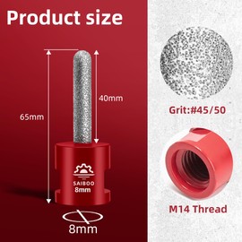 Diamond Finger Mill Bit Diameter 8 mm x M14 Thread for Enlarging Existing Holes Shaping Polishing Grinding on Ceramic Tiles Marble Granite Worktop for Angle Grinder