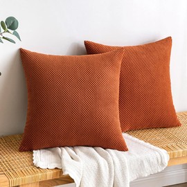 EMEMA Corduroy Cushion Cover, Autumn Decorative Granules, Sofa Cushion Covers, Decorative Cushion Covers, Couch Cushion, Throw Cushion Cover for Couch, Sofa, Living Room, Set of 2, 45 x 45 cm, Caramel