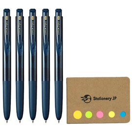 Signo RT1 Retractable Gel Ink Pen, Extra Fine Point 0.5mm, Rubber Grip, Blue Black Ink, 5-Pack, Sticky notes Value Set