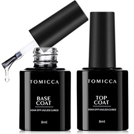 TOMICCA Base Coat Top Coat Gel UV Set, Primer UV Nail Polish Base and Top Coat Set for Gel Nails Art Manicure Set, Soak-Off UV/LED Nail Polish Gel Gift for Nail Studio DIY Home, 8 ml