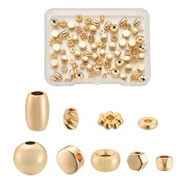 Craftdady 90pcs 18K Gold Spacer Beads 9 Styles Barrel Flat Round Flower Coin Metal Beads Charms for Jewelry Making Necklace Bracelet Earrings Crafts