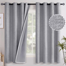YoungsTex Grey Linen Curtains Blackout 63 Inches Long for Bedroom, Grommet Thermal Insulated Drapes Winter Textured Room Darkening for Short Living Room Privacy, 2 Panels, 52 X 63 Inch