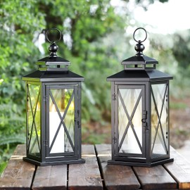 SAFAVIEH Lighting Collection Lirio Small Black/Clear Glass Decorative Outdoor Lantern Set of 2