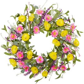 20 Inch Spring Wreath for Indoor Outdoor Summer Wreath Artificial Daisy Home Decorations Farmhouse Wall Fireplace