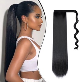 Dcbaboo Ponytail Hairpiece Braid Extensions Straight Long 55 cm Wrapped Ponytail Extension Hair Extension Braid Clip in Synthetic Straight Ponytail Extension Synthetic Hair, Natural Black