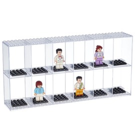 FINGERINSPIRE 2-Tier Display Case with 12 Compartments for Mini Figures Transparent Display Case Made of Acrylic with Black Base Presentation Box for Mini Building Blocks without Lid for Mini Figures