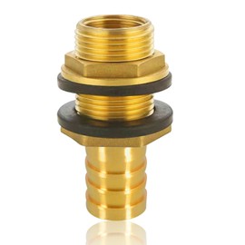 Brass Tank Duct with Spout, Rain Barrel Feed-Through 3/4 Inch Male Thread x 1/2 Inch Internal Thread with Hose Nozzle 19 mm Hose Connection, for Rain Barrel, Water Tanks, Cisterns