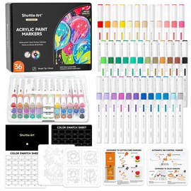 Shuttle Art Automatic Ink Control Acrylic Paint Markers, 36/60 Colors Brush Tip Acrylic Paint Pens for Rock Painting, Ceramic, Wood, Canvas, Glass, Stone, Fabric, Card Making, DIY & Art Supplies springtok - Color: 60 Colors-Transparent Acrylic Box