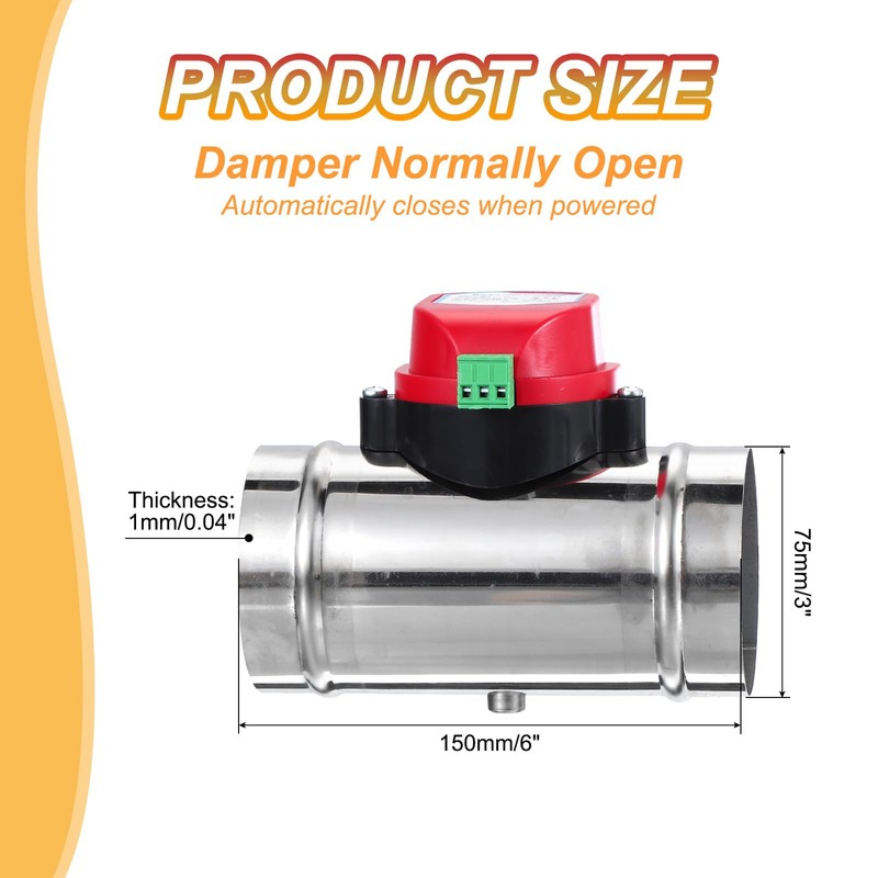 PATIKIL 3" Duct Damper, Stainless Steel Motorized Adjustable HVAC Volume