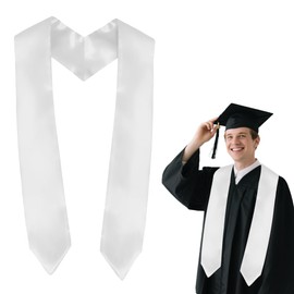 QOIUSO 72 Inch White Plain Graduation Stole - Graduation Sash Class of 2025 With Classic Tips - Unisex Adult Honor Stole for Academic Ceremony and Choral