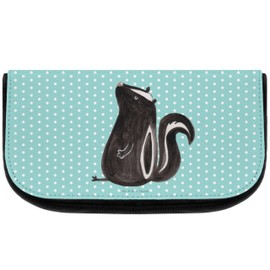 Mr. & Mrs. Panda Sitting Skunk Cosmetic Bag, turquoise, Hand Drawn