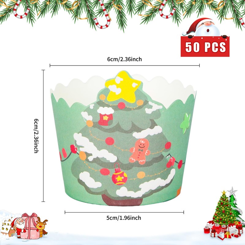 Pack of 50 Christmas Cupcake Liners, Christmas Paper Muffin Cases,