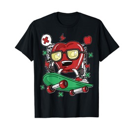 Cute Heart Character Cool Apple Skater Cartoon For Kids T-Shirt