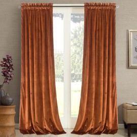 Roslynwood Orange Velvet Curtains Black Light for Living Room, Rod Pocket Window Drapes Noise Reducing for Bedroom/Home Office, W52 x L72, 2 Panels