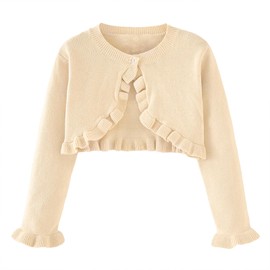 Miccina Toddler Girls Cardigan Sweater Bolero Shrug Baby Kids Long Sleeve Cropped Dress Up Button Closure Jacket Tops B-Beige