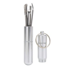HEEPDD Ear Spoon 6 Pieces Stainless Steel Curette Ears Palm Removal Set, Bag, Storage Tube, Keychain for Ears Cleaning, Body Scrub