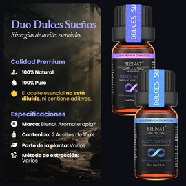 Bienat Aromaterapia - Kit de 2 Aceites Esenciales "Dulces Sueños" | Relajación Profunda y Descanso Óptimo | Sándalo, Lavanda y Bergamota | 2 x 10 ml | Envío Rápido