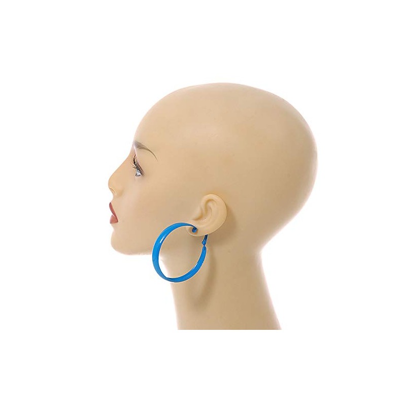 Large Sky Blue Enamel Hoop Earrings - 55mm Diameter