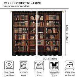Focusbrite Vintage Bookshelf Blackout Curtain,Library Vintage Old Bookshelf,Window Drapes for Kids Boys Girls Living Room Bedroom Set 2 Panels,42x45 Inches