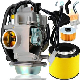 TRX350 Carburetor Kit - Replacement for Rancher 350 TRX350TM TRX350TE 350ES 350FE 2000-2006 4 Stroke ATV, with Air Filter Oil Filter Fuel Filter & Throttle Base Cover